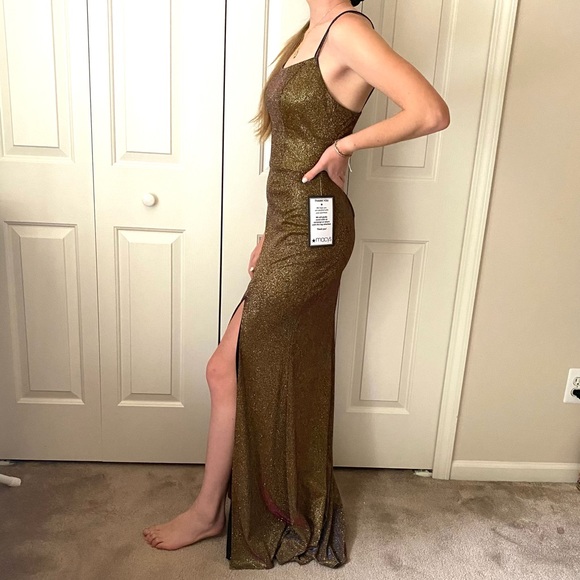 Prom Formal Dress Gown Bodycon Bronze Pink Shimmer by Stacy Sklar - Picture 7 of 13